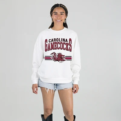 Women's Gameday Couture White South Carolina Gamecocks Oversized Premium Fleece Sweatshirt