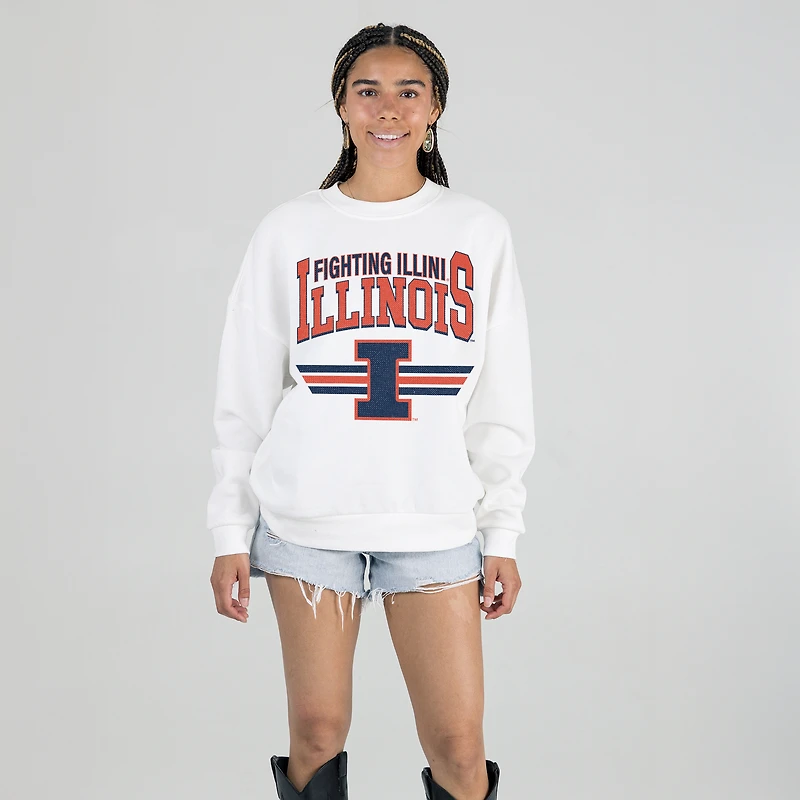 Women's Gameday Couture White Illinois Fighting Illini Oversized Premium Fleece Sweatshirt