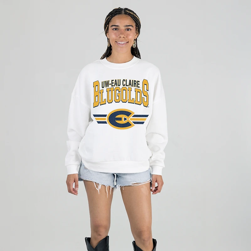 Women's Gameday Couture White Wisconsin Eau Claire Blugolds Oversized Premium Fleece Sweatshirt