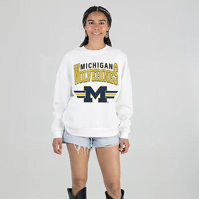 Women's Gameday Couture White Michigan Wolverines Oversized Premium Fleece Sweatshirt
