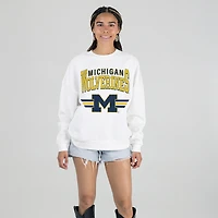 Women's Gameday Couture White Michigan Wolverines Oversized Premium Fleece Sweatshirt