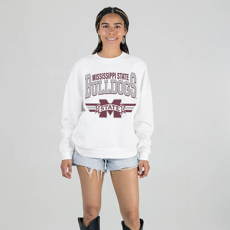 Women's Gameday Couture White Mississippi State Bulldogs Oversized Premium Fleece Sweatshirt