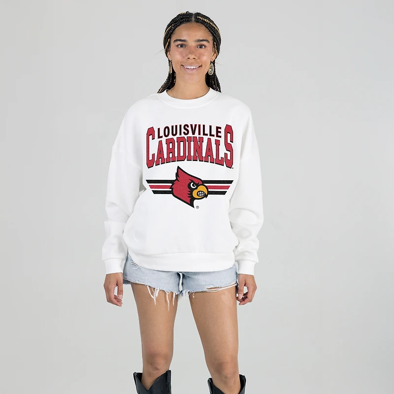 Women's Gameday Couture White Louisville Cardinals Oversized Premium Fleece Sweatshirt