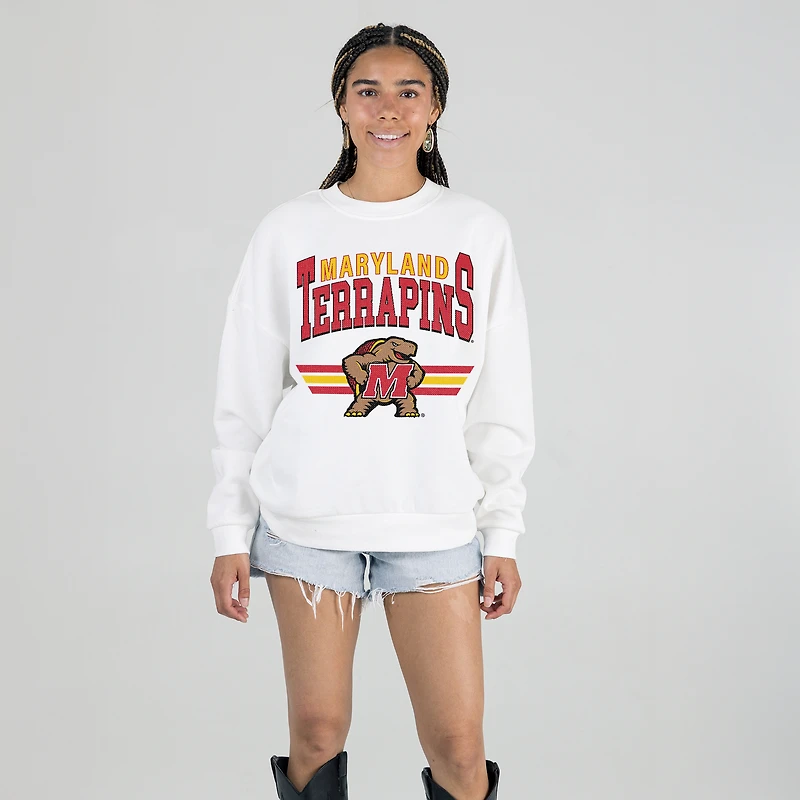 Women's Gameday Couture White Maryland Terrapins Oversized Premium Fleece Sweatshirt
