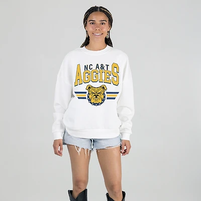 Women's Gameday Couture White North Carolina A&T Aggies Oversized Premium Fleece Sweatshirt