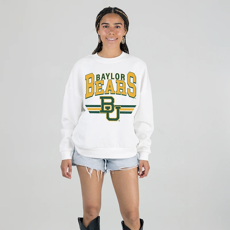 Women's Gameday Couture White Baylor Bears Oversized Premium Fleece Sweatshirt