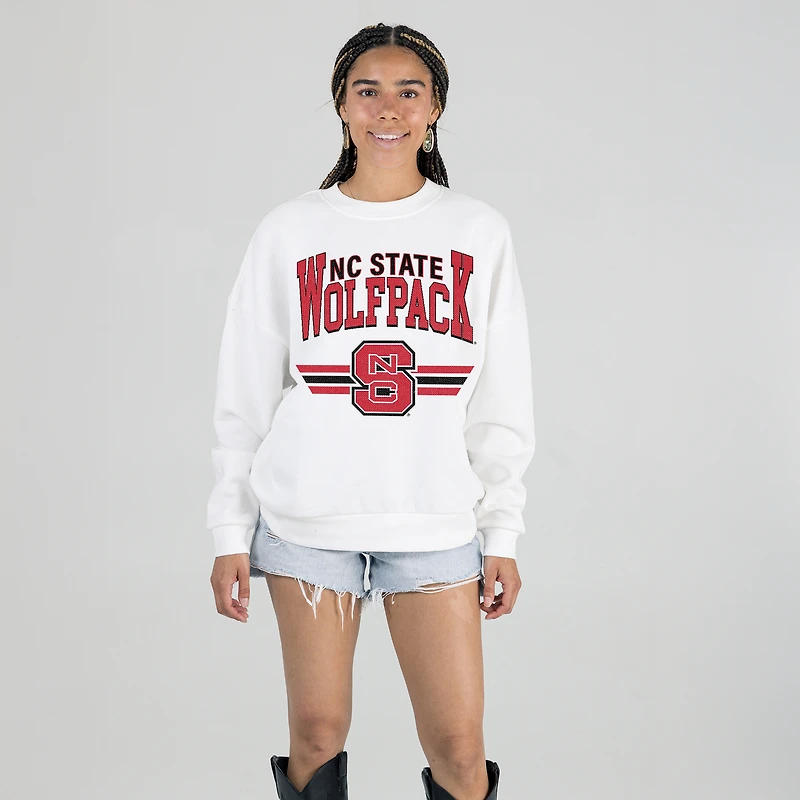 Women's Gameday Couture White NC State Wolfpack Oversized Premium Fleece Sweatshirt