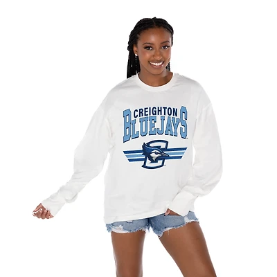 Women's Gameday Couture White Creighton Bluejays Oversized Swift Strike Long Sleeve T-Shirt