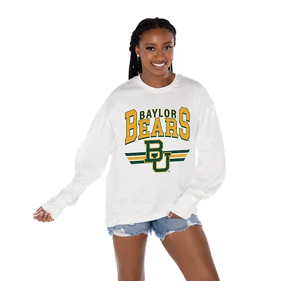 Women's Gameday Couture White Baylor Bears Oversized Swift Strike Long Sleeve T-Shirt