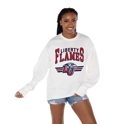 Women's Gameday Couture White Liberty Flames Oversized Swift Strike Long Sleeve T-Shirt