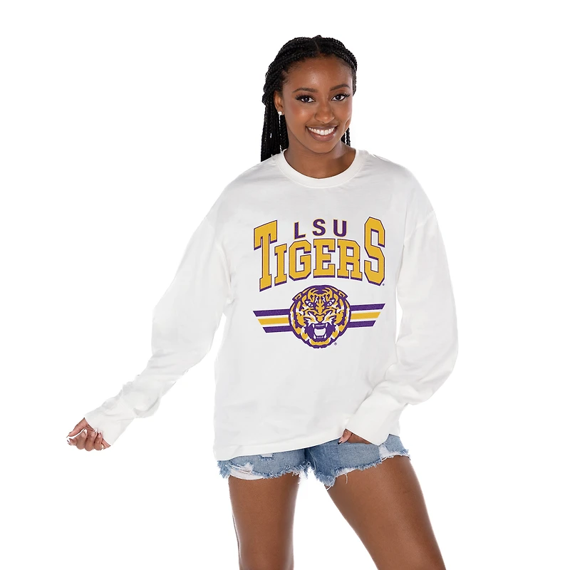 Women's Gameday Couture White LSU Tigers Oversized Swift Strike Long Sleeve T-Shirt