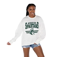 Women's Gameday Couture White Michigan State Spartans Oversized Swift Strike Long Sleeve T-Shirt