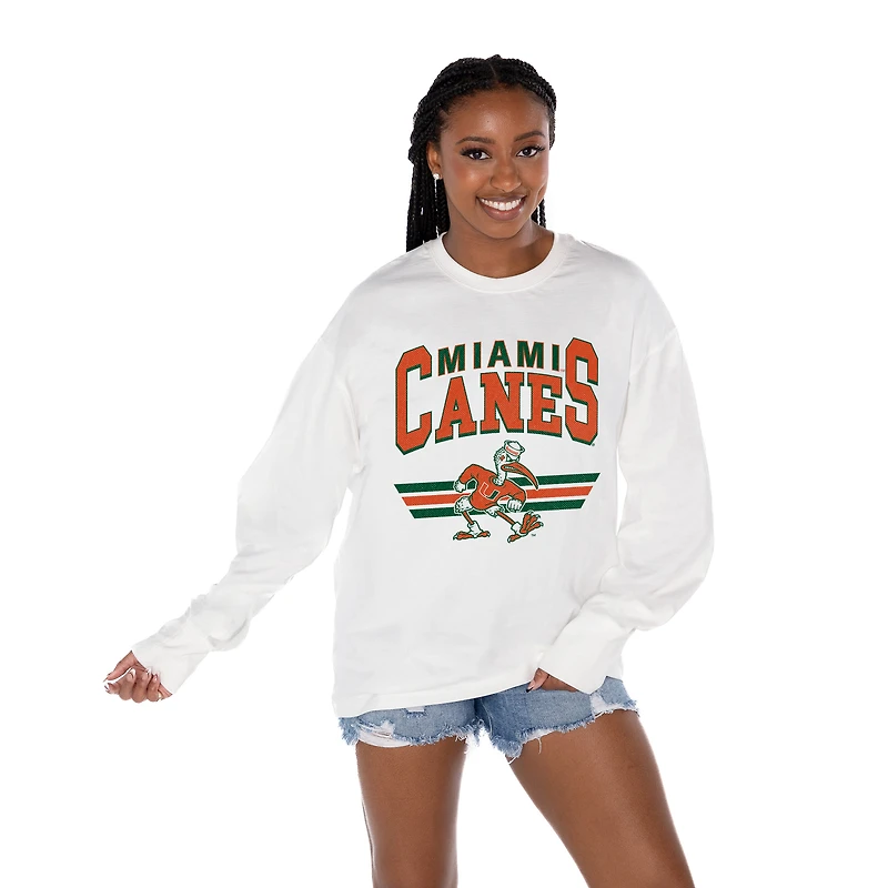Women's Gameday Couture White Miami Hurricanes Oversized Swift Strike Long Sleeve T-Shirt