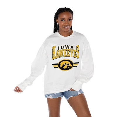 Women's Gameday Couture White Iowa Hawkeyes Oversized Swift Strike Long Sleeve T-Shirt