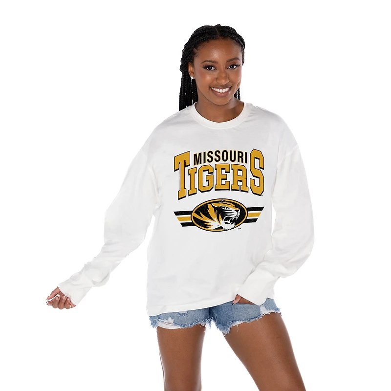 Women's Gameday Couture White Missouri Tigers Oversized Swift Strike Long Sleeve T-Shirt
