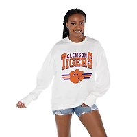 Women's Gameday Couture White Clemson Tigers Oversized Swift Strike Long Sleeve T-Shirt