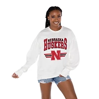 Women's Gameday Couture White Nebraska Huskers Oversized Swift Strike Long Sleeve T-Shirt