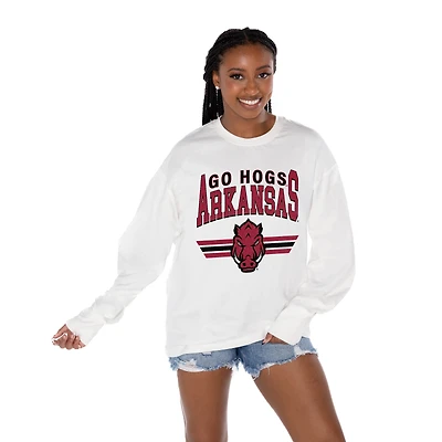 Women's Gameday Couture White Arkansas Razorbacks Oversized Swift Strike Long Sleeve T-Shirt