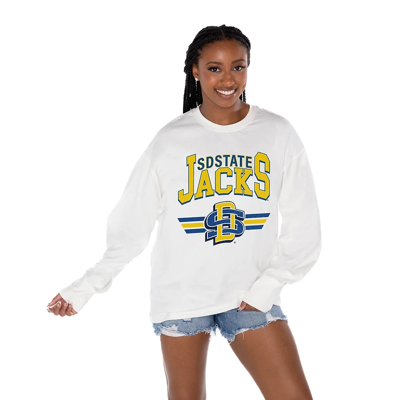 Women's Gameday Couture White South Dakota State Jackrabbits Oversized Swift Strike Long Sleeve T-Shirt