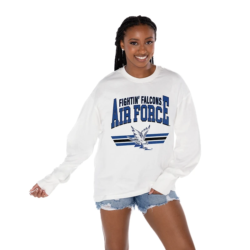 Women's Gameday Couture White Air Force Falcons Oversized Swift Strike Long Sleeve T-Shirt