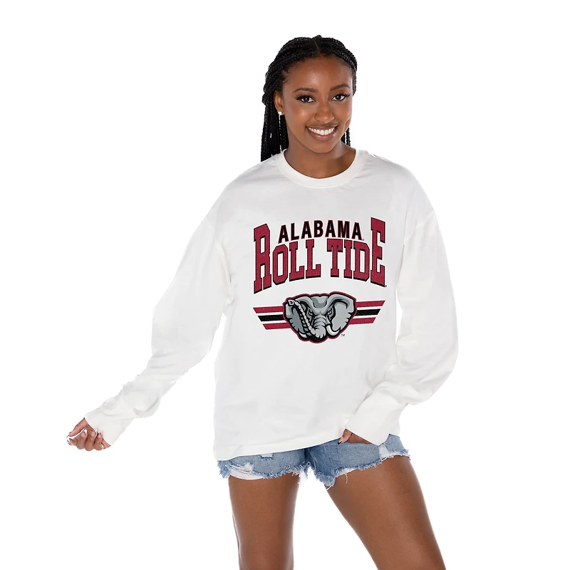 Women's Gameday Couture White Alabama Crimson Tide Oversized Swift Strike Long Sleeve T-Shirt