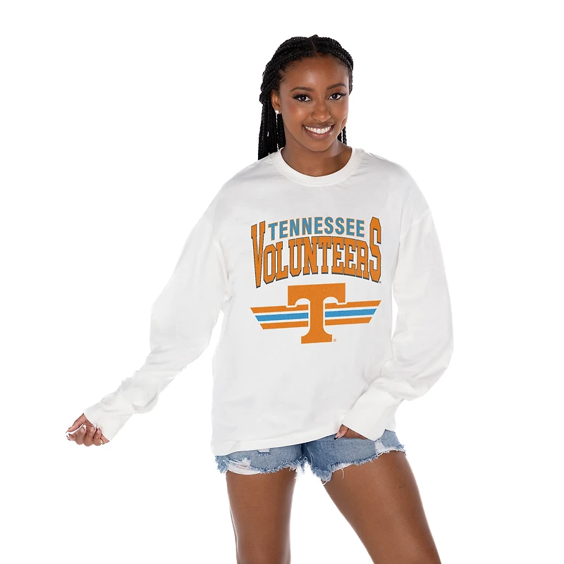 Women's Gameday Couture White Tennessee Volunteers Oversized Swift Strike Long Sleeve T-Shirt