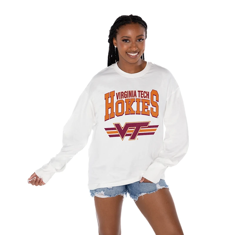 Women's Gameday Couture White Virginia Tech Hokies Oversized Swift Strike Long Sleeve T-Shirt