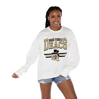Women's Gameday Couture White Wake Forest Demon Deacons Oversized Swift Strike Long Sleeve T-Shirt