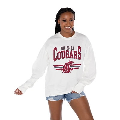 Women's Gameday Couture White Washington State Cougars Oversized Swift Strike Long Sleeve T-Shirt