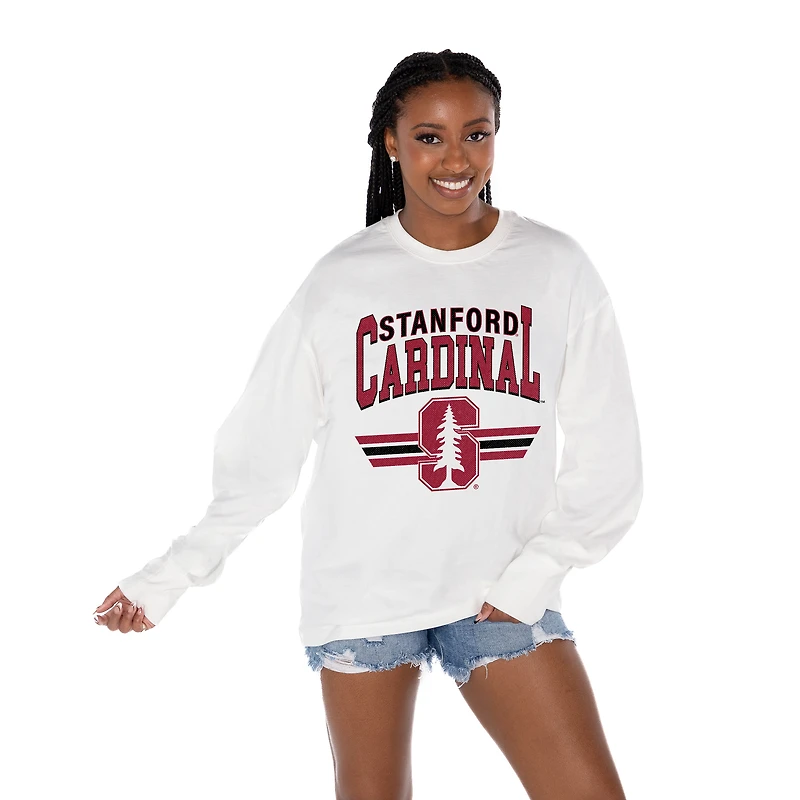 Women's Gameday Couture White Stanford Cardinal Oversized Swift Strike Long Sleeve T-Shirt