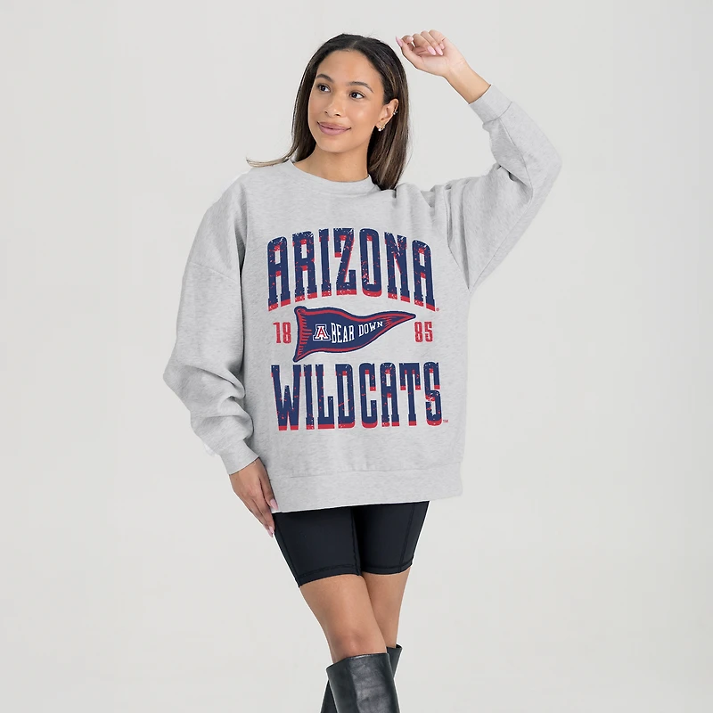 Women's Gameday Couture Ash Arizona Wildcats Oversized Pennant Pride Premium Fleece Sweatshirt