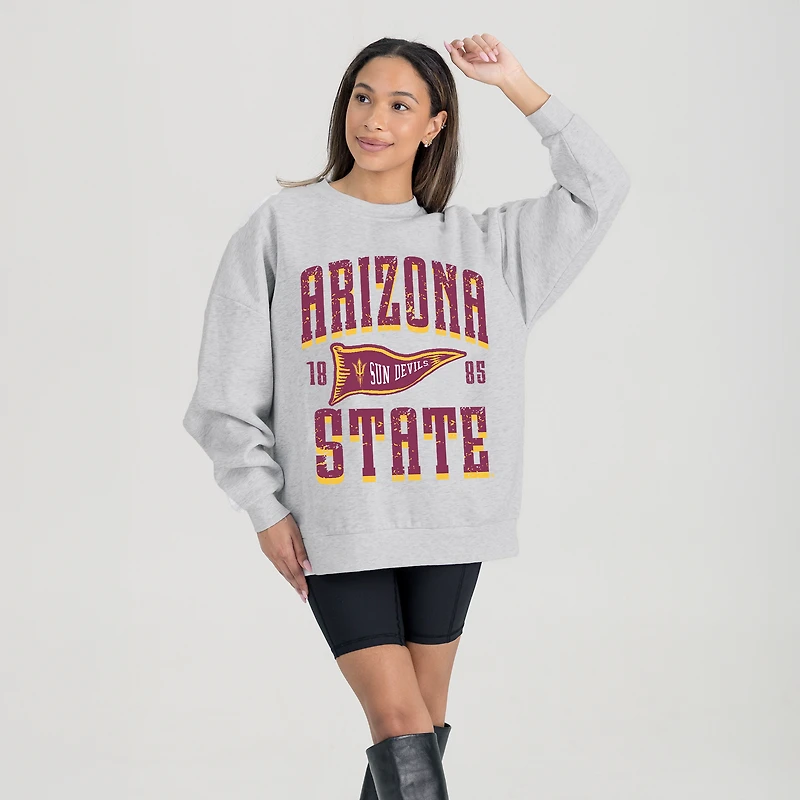 Women's Gameday Couture Ash Arizona State Sun Devils Oversized Pennant Pride Premium Fleece Sweatshirt