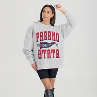 Women's Gameday Couture Ash Fresno State Bulldogs Oversized Pennant Pride Premium Fleece Sweatshirt
