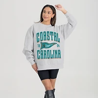 Women's Gameday Couture Ash Coastal Carolina Chanticleers Oversized Pennant Pride Premium Fleece Sweatshirt