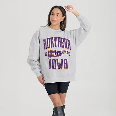 Women's Gameday Couture Ash Northern Iowa Panthers Oversized Pennant Pride Premium Fleece Sweatshirt