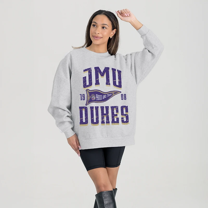 Women's Gameday Couture Ash James Madison Dukes Oversized Pennant Pride Premium Fleece Sweatshirt