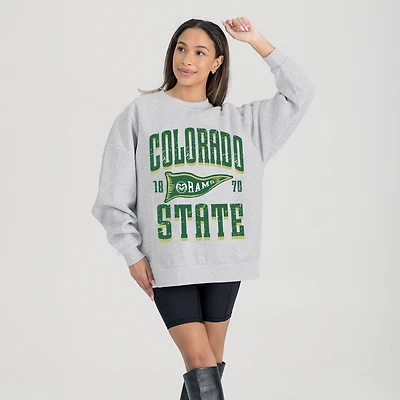 Women's Gameday Couture Ash Colorado State Rams Oversized Pennant Pride Premium Fleece Sweatshirt