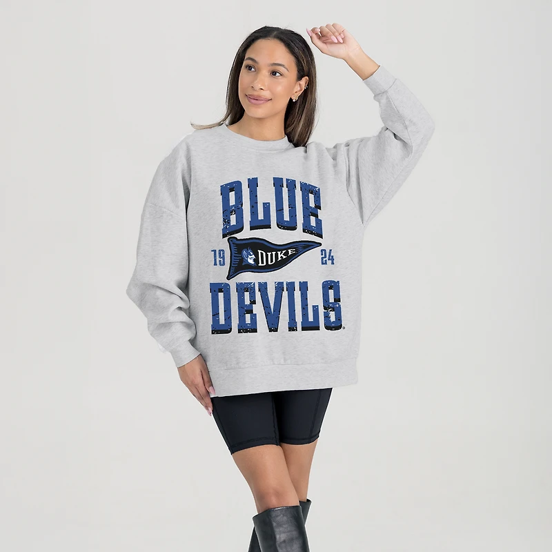 Women's Gameday Couture Gray Duke Blue Devils Oversized Pennant Pride Premium Fleece Sweatshirt