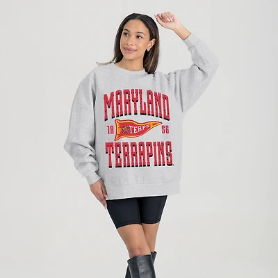 Women's Gameday Couture Ash Maryland Terrapins Oversized Pennant Pride Premium Fleece Sweatshirt