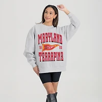 Women's Gameday Couture Ash Maryland Terrapins Oversized Pennant Pride Premium Fleece Sweatshirt