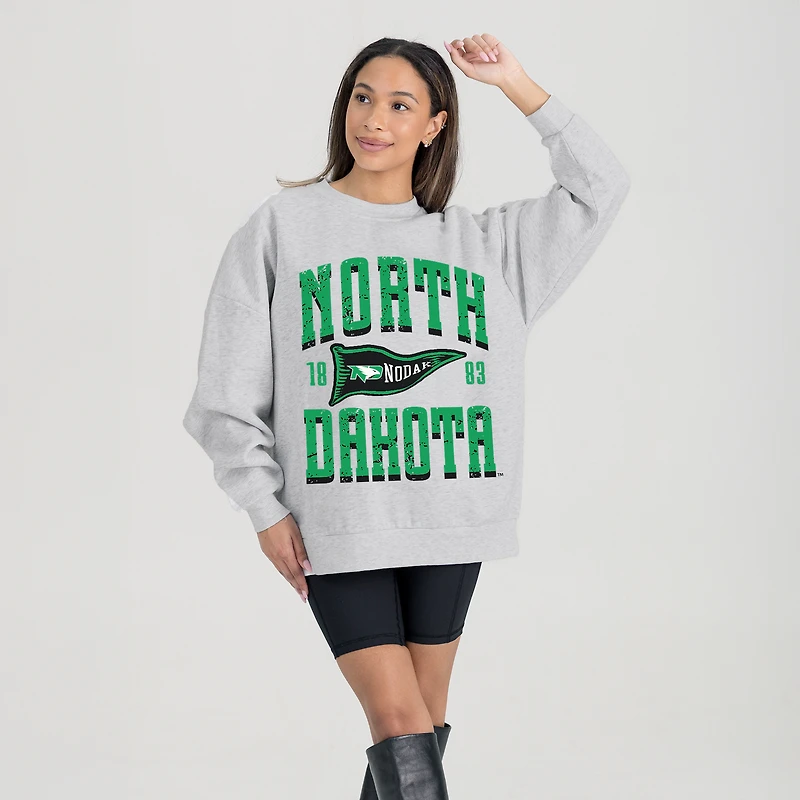 Women's Gameday Couture Ash North Dakota Oversized Pennant Pride Premium Fleece Sweatshirt
