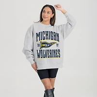 Women's Gameday Couture Ash Michigan Wolverines Oversized Pennant Pride Premium Fleece Sweatshirt