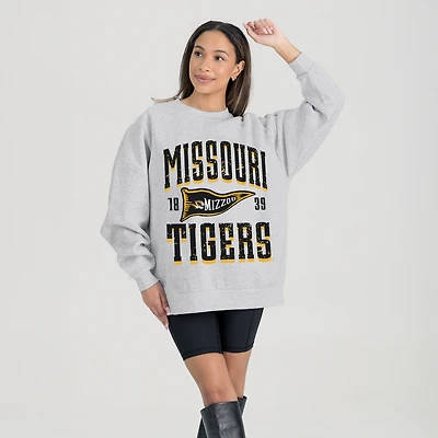 Women's Gameday Couture Ash Missouri Tigers Oversized Pennant Pride Premium Fleece Sweatshirt