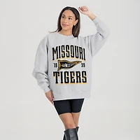 Women's Gameday Couture Ash Missouri Tigers Oversized Pennant Pride Premium Fleece Sweatshirt