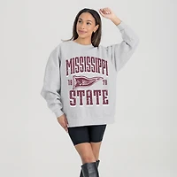 Women's Gameday Couture Ash Mississippi State Bulldogs Oversized Pennant Pride Premium Fleece Sweatshirt