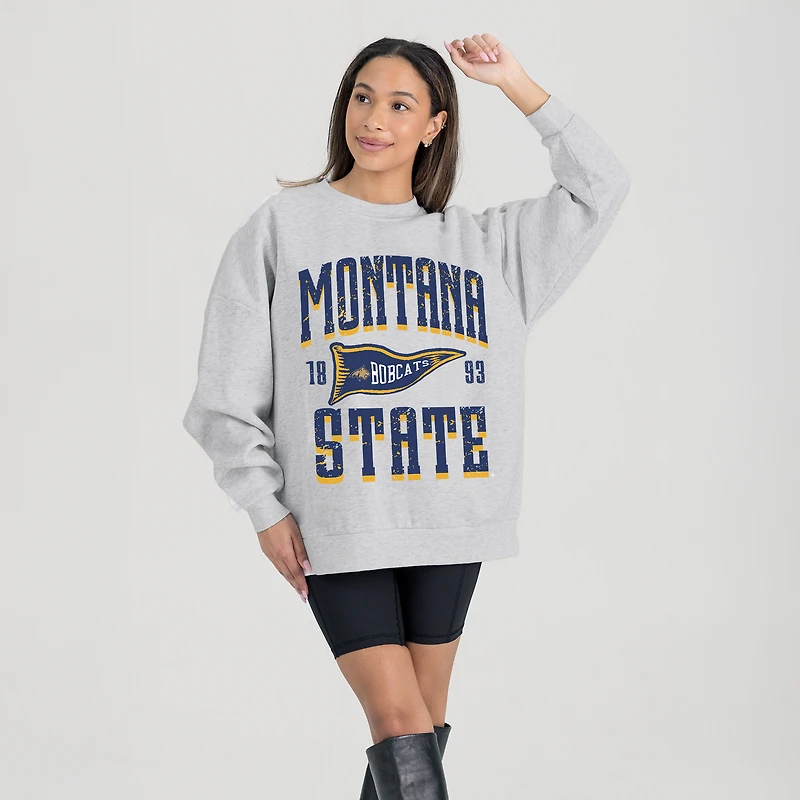 Women's Gameday Couture Ash Montana State Bobcats Oversized Pennant Pride Premium Fleece Sweatshirt