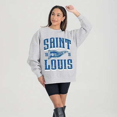 Women's Gameday Couture Ash Saint Louis Billikens Oversized Pennant Pride Premium Fleece Sweatshirt