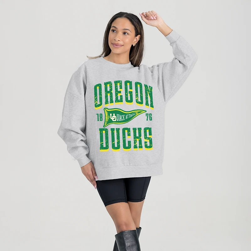 Women's Gameday Couture Gray Oregon Ducks Oversized Pennant Pride Premium Fleece Sweatshirt