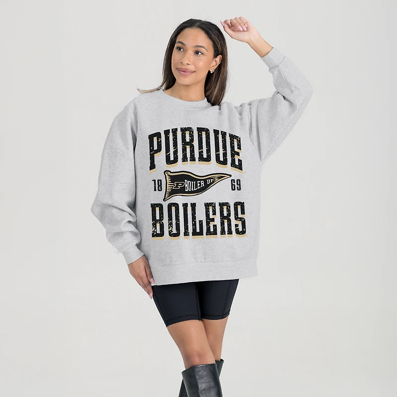Women's Gameday Couture Ash Purdue Boilermakers Oversized Pennant Pride Premium Fleece Sweatshirt