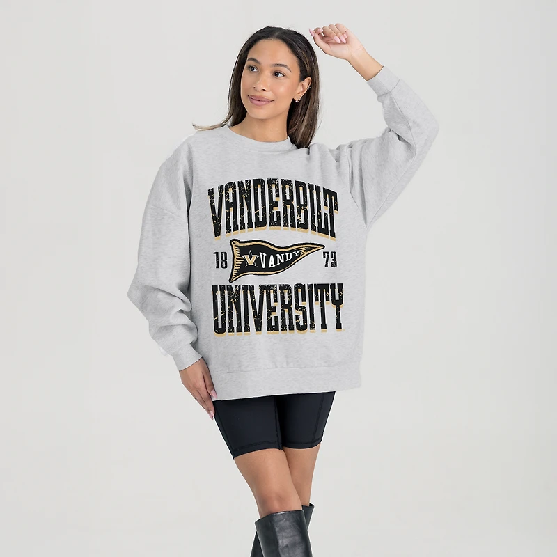 Women's Gameday Couture Ash Vanderbilt Commodores Oversized Pennant Pride Premium Fleece Sweatshirt